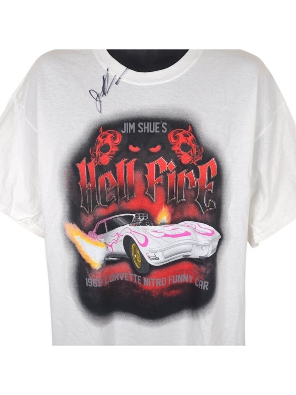 1969 Corvette Nitro Funny Car T Shirt Mens Size XL White Hell Fire Jim Shue